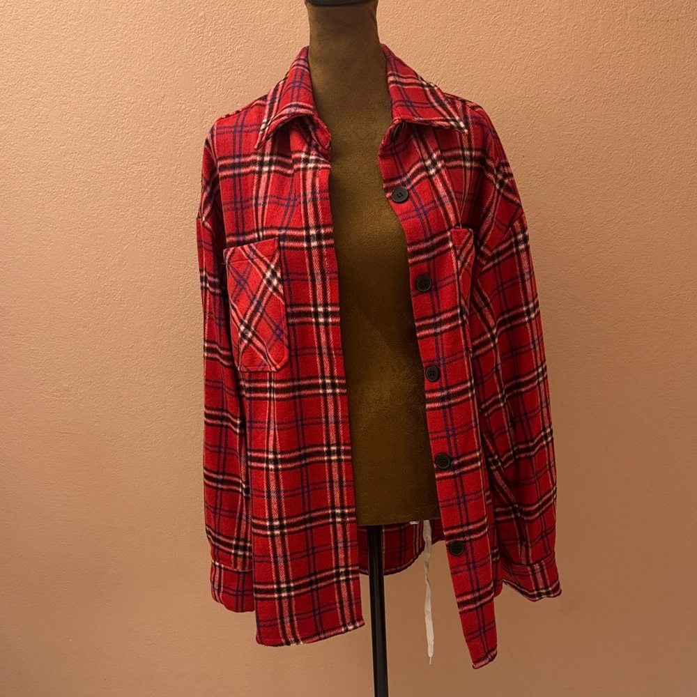 Pink Lily Classic Red Plaid Utility Jacket